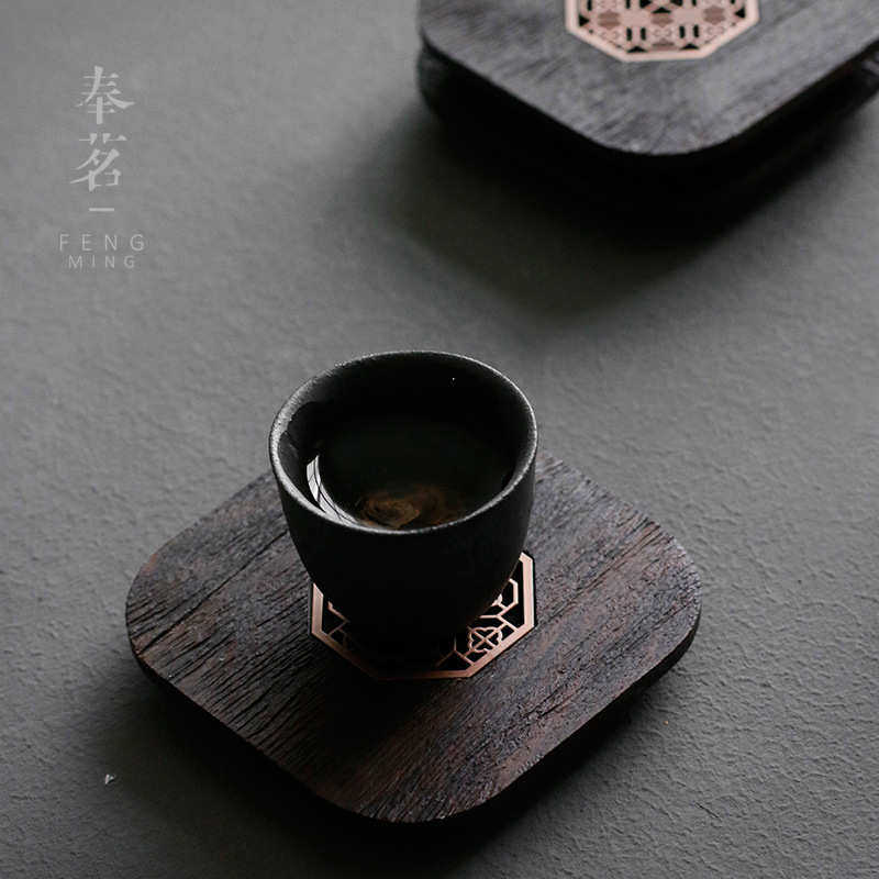 黑檀合金杯垫 茶道创意茶托木质隔热杯垫家用茶碟功夫茶垫茶艺垫
