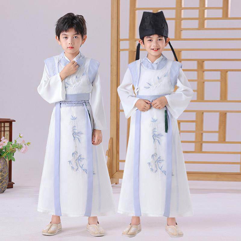 儿童汉服国学服李白演出服唐朝公子少爷书生扮演服古代文人表演服