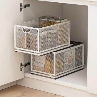 免打孔水槽橱柜衣柜轨道拉篮加深大容量伸缩抽拉抽屉式整理收纳筐,厨房/烹饪用具,抹布架/厨房清洁收纳架,淘宝优惠券,粉丝福利购,淘宝优惠卷