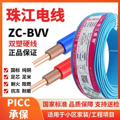 珠江电线 线国标阻燃家用BVV1.5 2.5 4 6平方单芯家装纯铜芯双塑