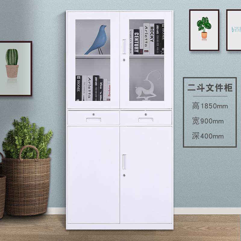 精品纯黑色皮件柜铁资料带锁文矮柜玻璃员工办公室储白物AWU更衣