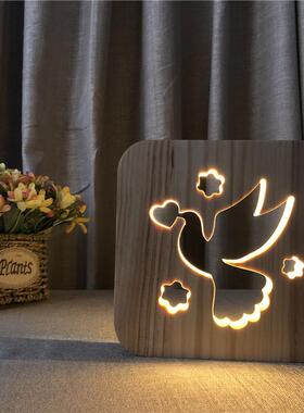 爱心和平鸽造型新奇特电子木台灯usb小夜灯FS-T1866W