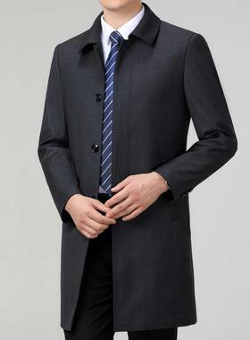 秋冬羊毛风衣外套男中长中男款爸809-J爸男装商务年休士闲毛料大