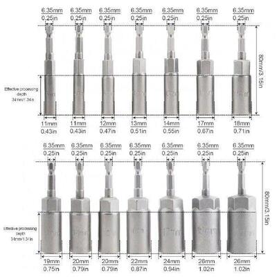 14pcs/set Deeper Magnetic Hexagon Sockets 6-19mm 1/4-Inch