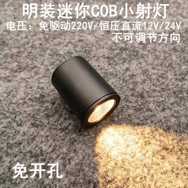 220V12V24V明装吸顶迷你led小射灯3W5瓦免开孔酒柜展柜小筒灯黑色