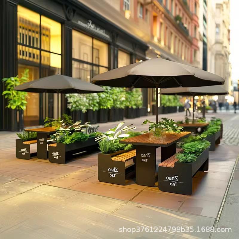 户外长椅室外花箱座椅组合商业街花槽公园景观花坛长条卡座桌椅