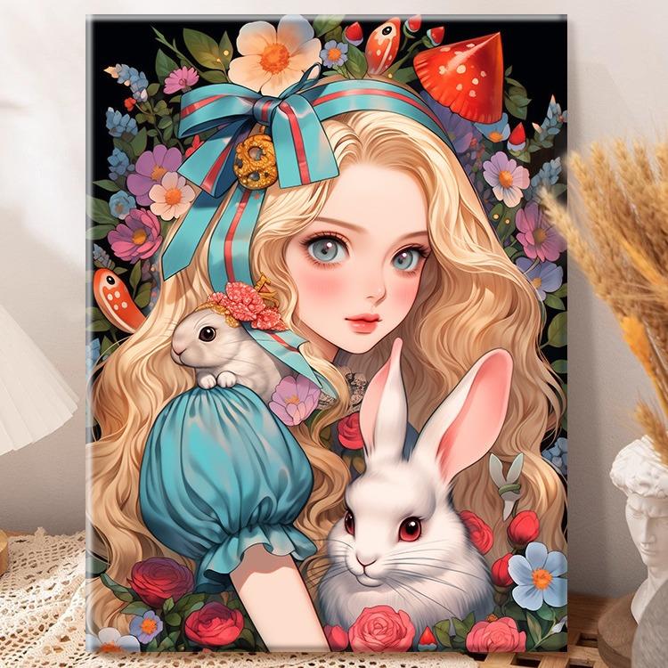 兔子小姐|diy数字油画丙烯填充手绘手工插画减压油彩涂色画