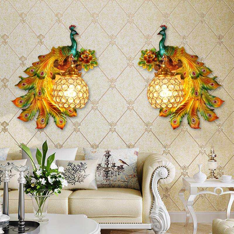 欧式复古孔雀壁灯创意卧室客厅电视墙过道玄关艺术壁灯装饰灯具