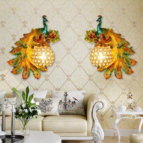 欧式复古孔雀壁灯创意卧室客厅电视墙过道玄关艺术壁灯装饰灯具