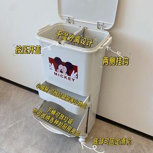 厨房垃圾桶高款可移动家用2025新款双层大容量免弯腰带盖垃圾桶