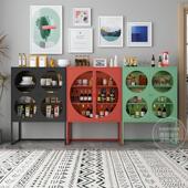 北欧轻奢铁艺酒柜餐柜靠墙客厅玻璃门展示柜小型高档家用收纳柜