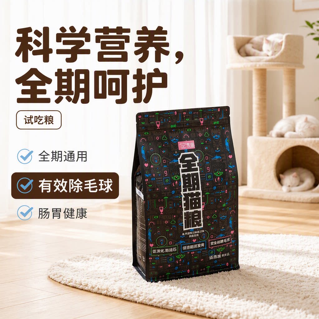 秀逗全期猫粮猫咪幼猫成猫通用试吃粮体验装营养全价除毛球袋装