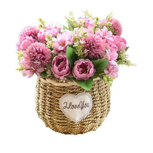 小花篮摆件客厅编织花瓶插花花篮子草编花盆藤编花篮装饰花蓝花筐