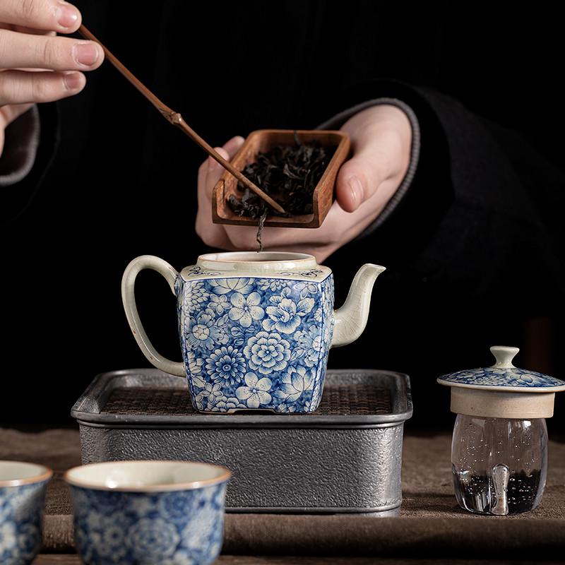老陶泥茶壶手工家用四方陶瓷单壶家用功夫茶具配件开片可养泡茶器