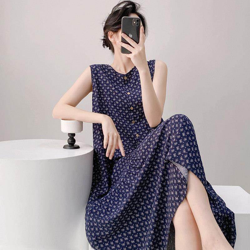 妈妈无袖棉绸睡裙夏季中年女士背心绵绸人造棉洋装睡衣2025新款