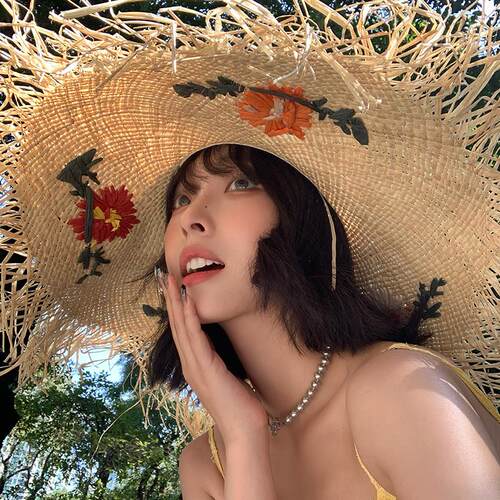 法式拉菲草花朵草帽女夏季沙滩海边编织大帽簷遮阳帽遮阳防晒帽