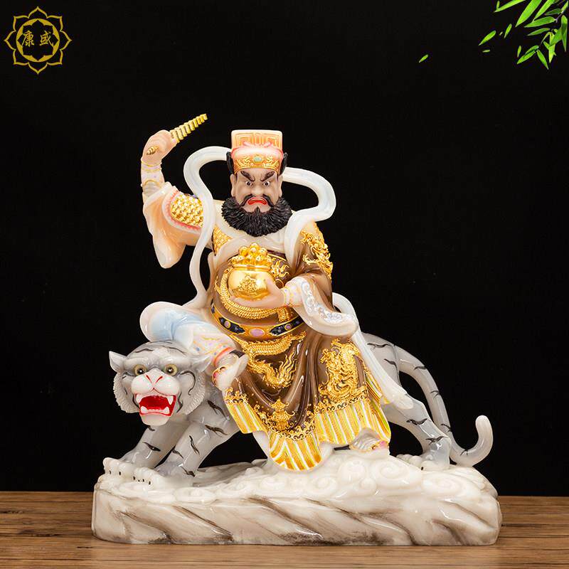 新品武财神赵公明骑虎神像汉白玉店面工艺品财神爷佛像家用摆件