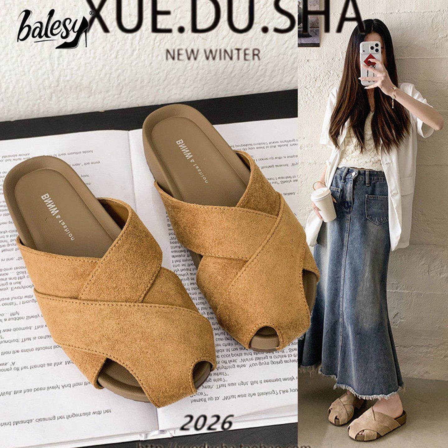 英国真皮厚底包头半拖鞋女外穿2026夏季新款超火软底防滑勃肯凉拖