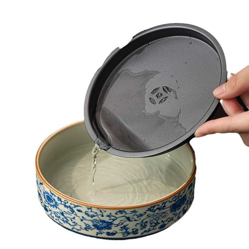 汝窑青花缠枝莲陶瓷壶承中式紫砂壶垫家用储水干泡台托盘茶道零配