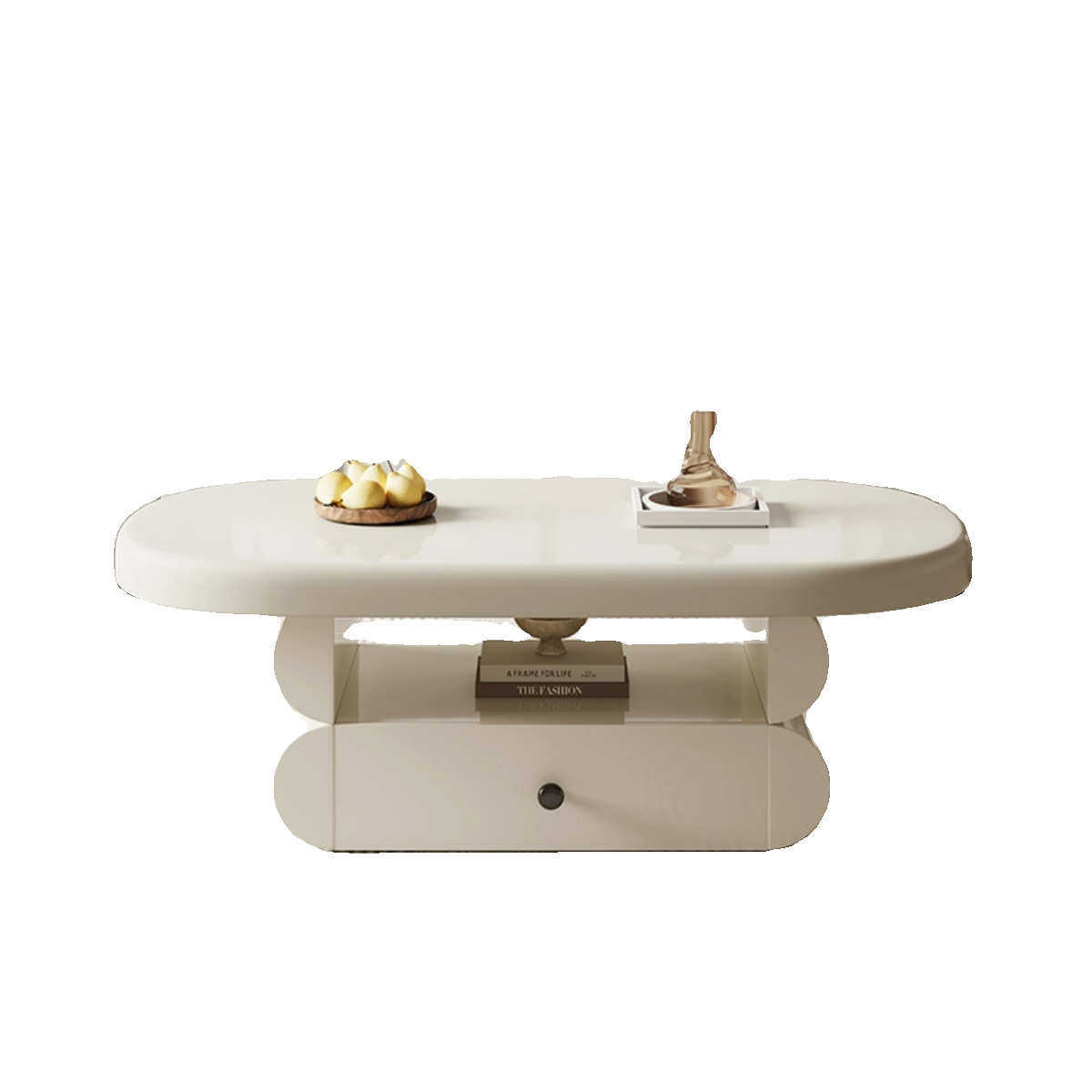 奶油风茶几电视柜客厅家用小户型网红高级感椭圆形设计感岩板侘寂