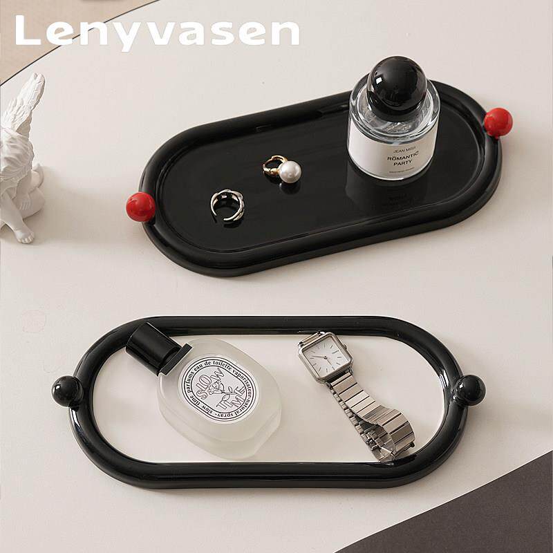 LENYVASEN 陶瓷首饰托 托盘桌面展示盘玄关钥匙收纳盘化妆台装饰