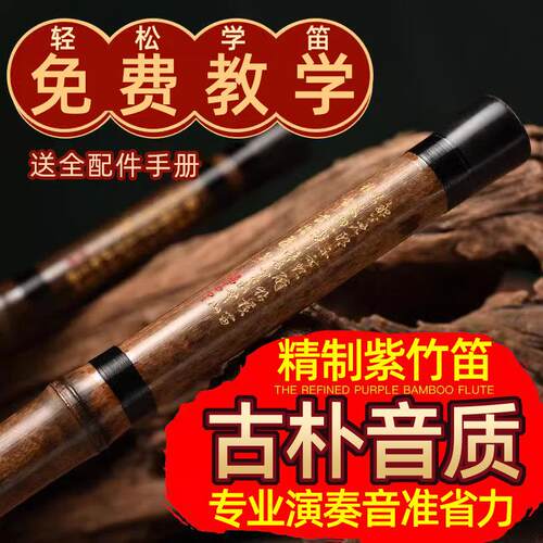 精制紫竹笛专业演奏级笛女古风e初学者入门c笛子乐器高级横笛g调f