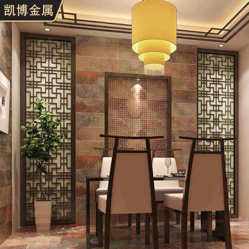 铝合金屏风隔断酒店镂空花格黑钛金铝合金客厅新中式入户玄关隔断
