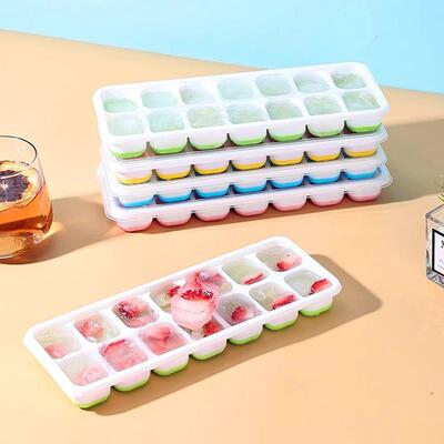Food-grade silicone ice cube tray with lid, for home freezer