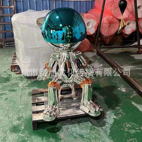 潮流robbi电镀月光兔大型玻璃钢雕塑网红科技感太空兔落地大摆件