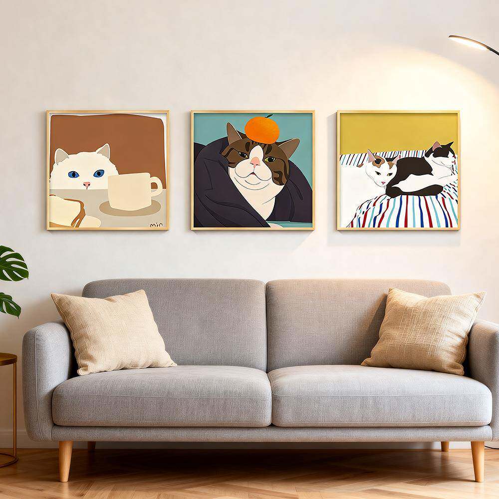 ins北欧风卧室装饰画沙发背景墙壁画柜台摆画可爱猫咪客厅挂画
