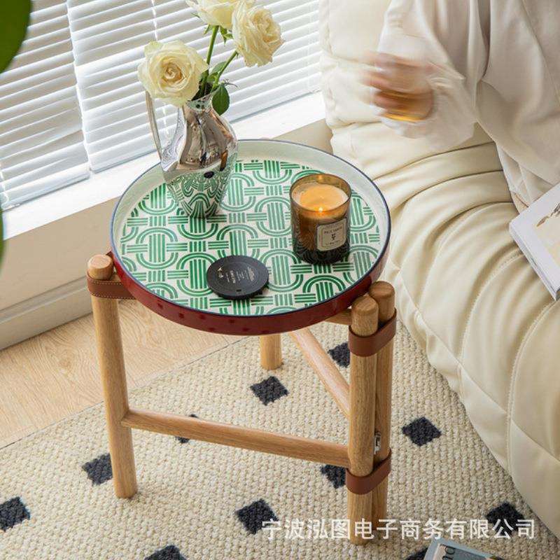 复古摩洛哥沙发边几实木桌子小茶几床头置物架阳台小圆桌托盘角几