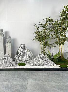 雪浪石切片组合室内山水石造景假山石头泰山庭院景观石天然摆件