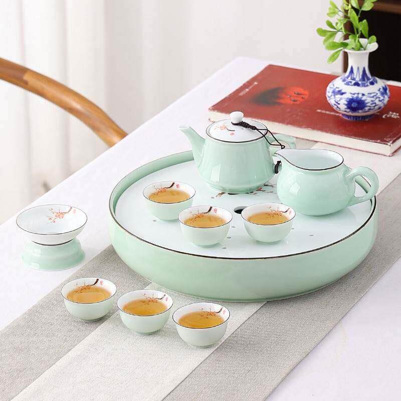 潮汕功夫茶具套装家用小套青瓷茶盘茶壶盖碗茶杯整套陶瓷茶船