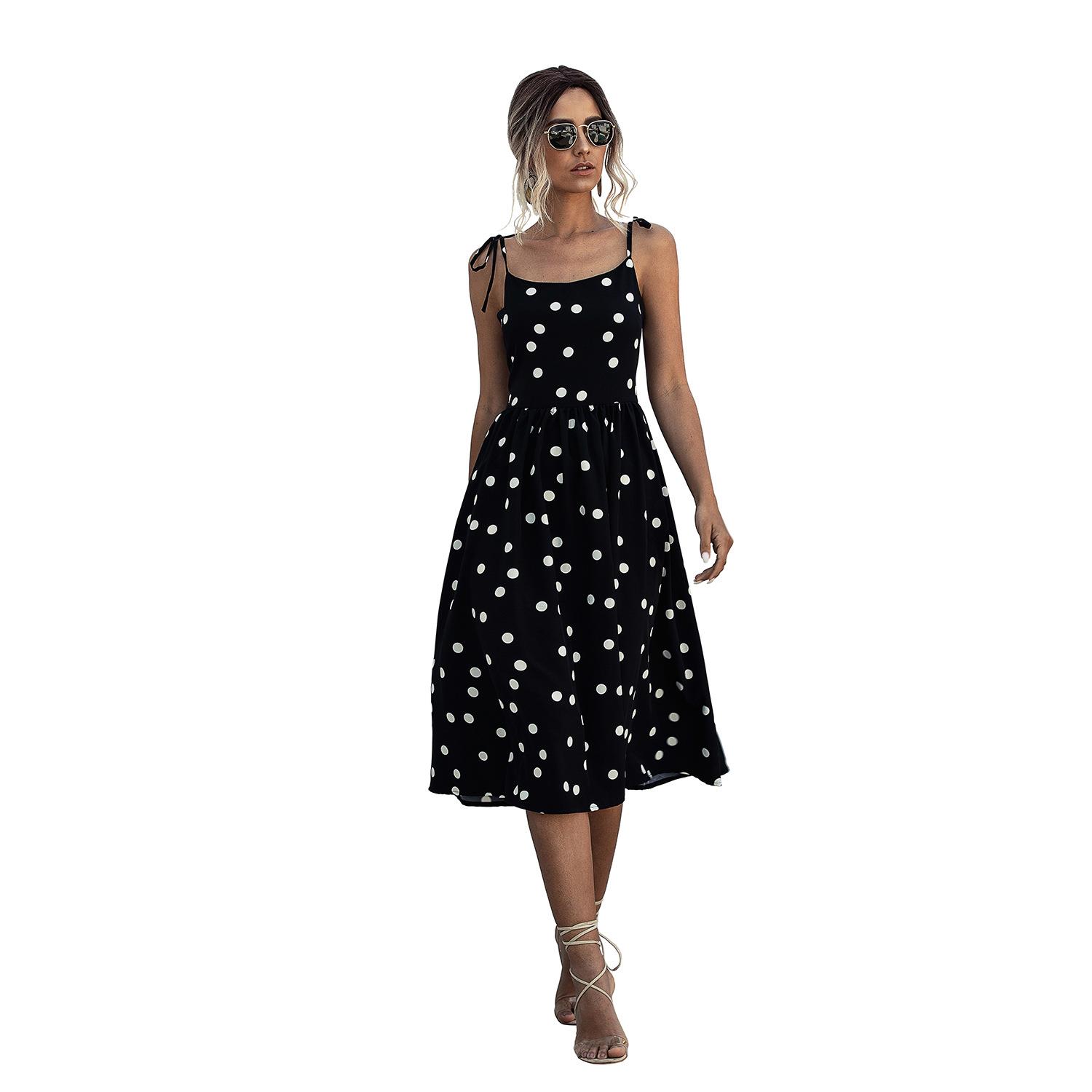 Polka dot halter back dress with suspenders