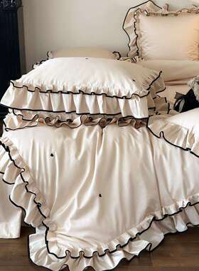 韩式公爱主风花边褶被纯棉长20230803绒棉件套高四端心刺绣寝具品