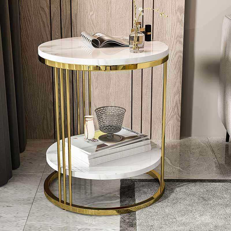 轻奢茶几角几 飘窗桌休闲沙发边几双层现代镀金不锈钢 大理石角几