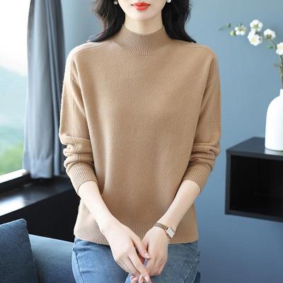 2025秋冬新款100纯羊毛衫女半高领宽松内搭针织打底衫妈妈毛衣