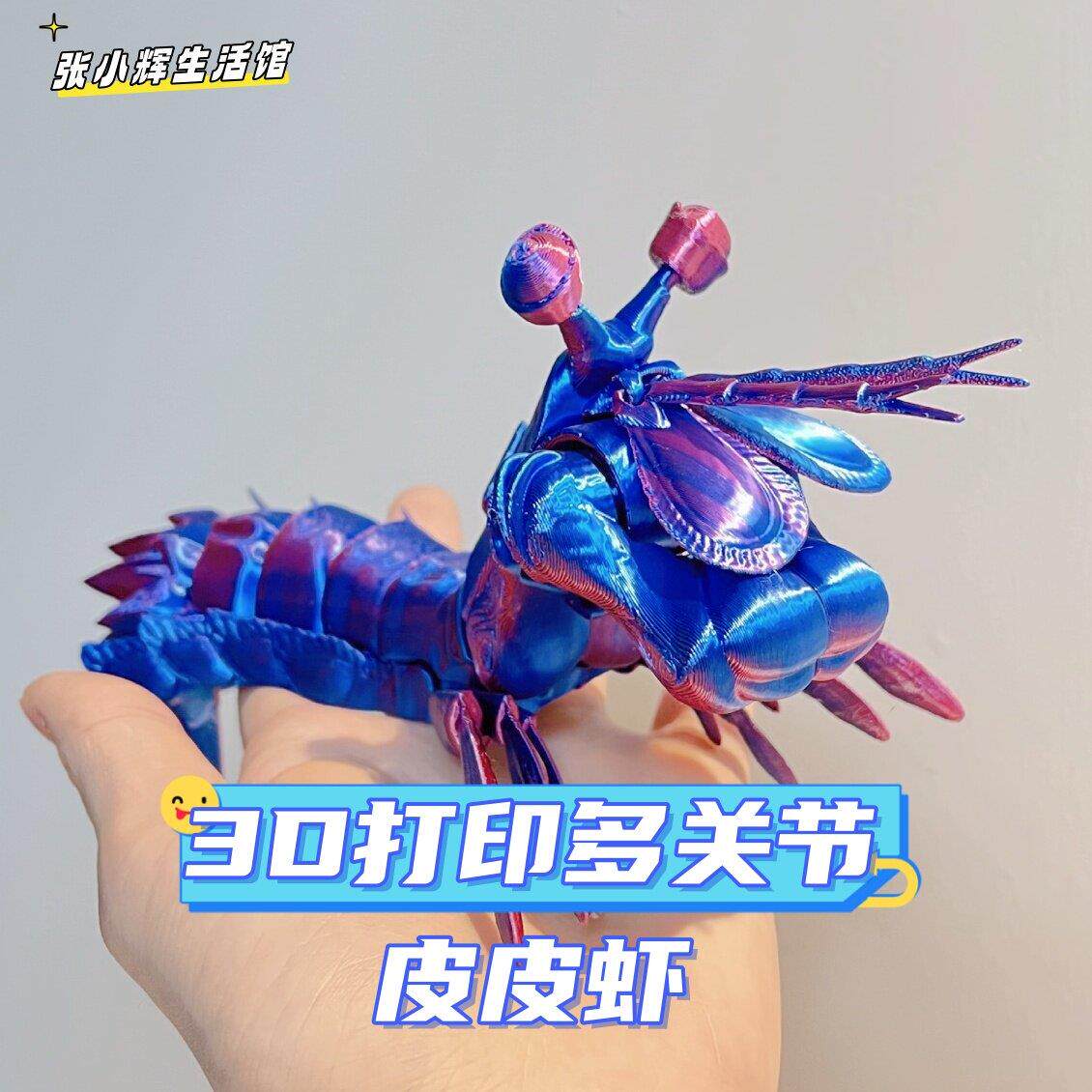 3D打印皮皮虾螳螂虾多关节可动模型礼物送礼家用摆饰儿童恶搞玩具