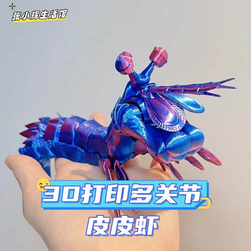 3D打印皮皮虾螳螂虾多关节可动模型礼物送礼家用摆饰儿童恶搞玩具