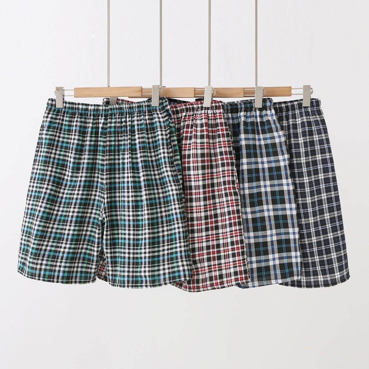 中老年纯棉格子短裤男五分沙滩裤宽松居家休闲 休闲 短裤运动散步