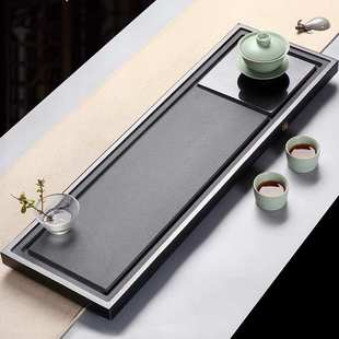 大小型现代石头茶台石板茶海托盘 天然乌金石茶盘家用整块简约日式