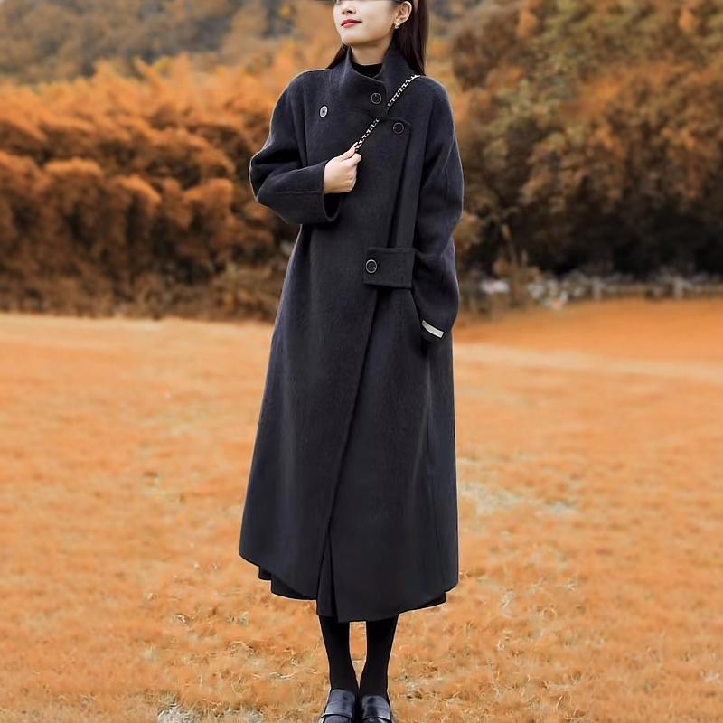 2024秋冬新款高级感双面羊绒大衣女中长款赫本风宽松羊毛呢子外套