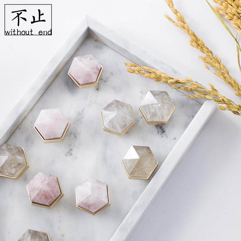 原创设计不止黄铜天然水晶拉手北欧轻奢橱柜门衣柜家具六角小把手