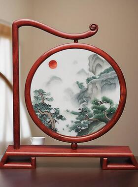 苏绣摆件手工刺绣双面绣屏风客厅玄关装饰品结婚礼物送礼品摆台