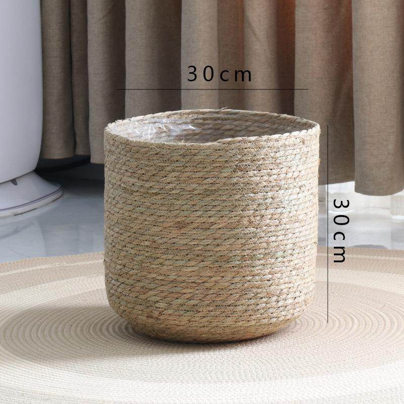 北欧藤编草编花盆简约编织摆件