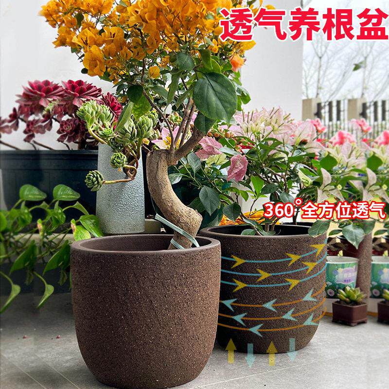 特大号花钵紫砂陶土花盆户外粗陶无釉覆古陶盆透气柠檬树盆景陶罐