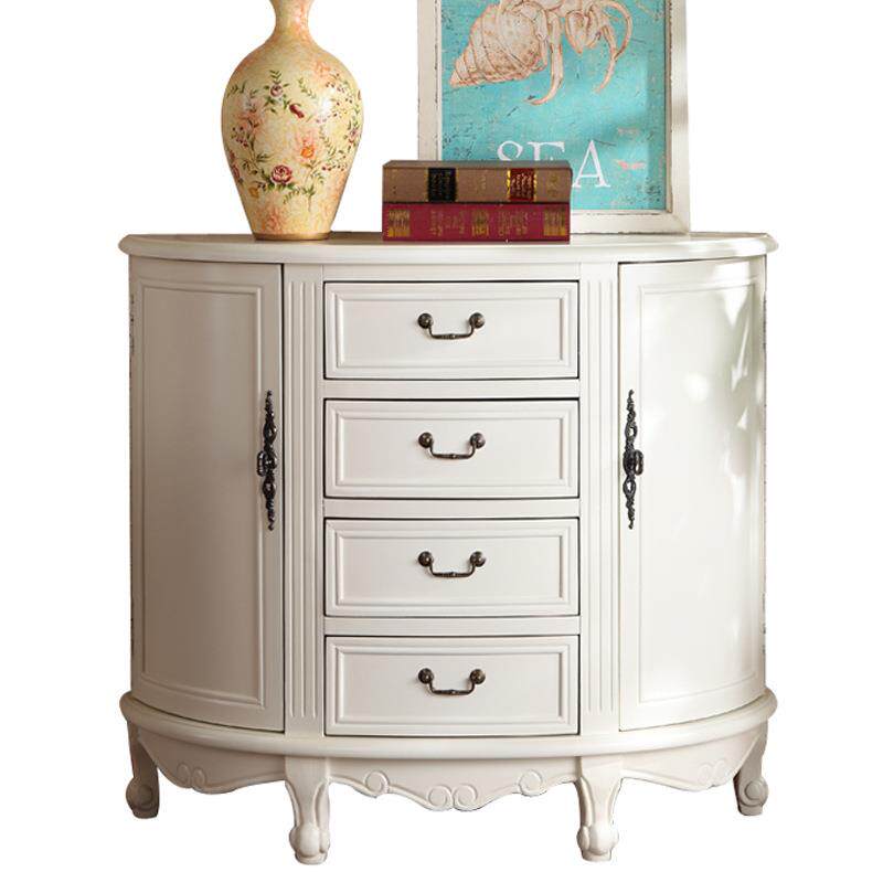 卧室入户进门轻奢玄关柜半圆实木斗柜欧美式玄关桌客厅隔断柜彩绘