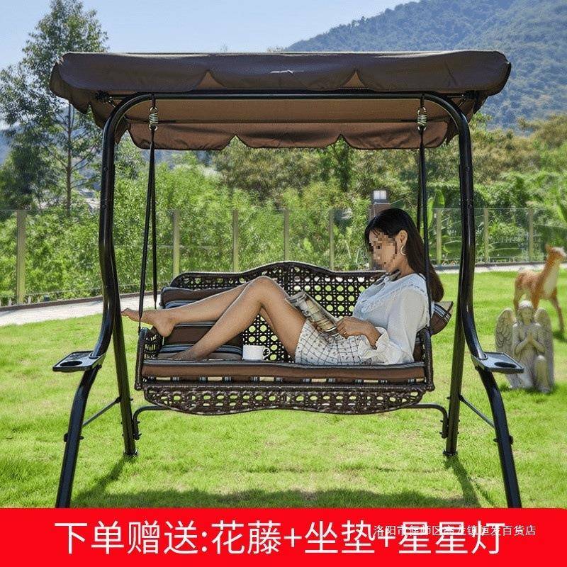 阳台秋千户外花园摇床秋千椅室外院庭外人摇成椅铁艺遮阳DF室内吊