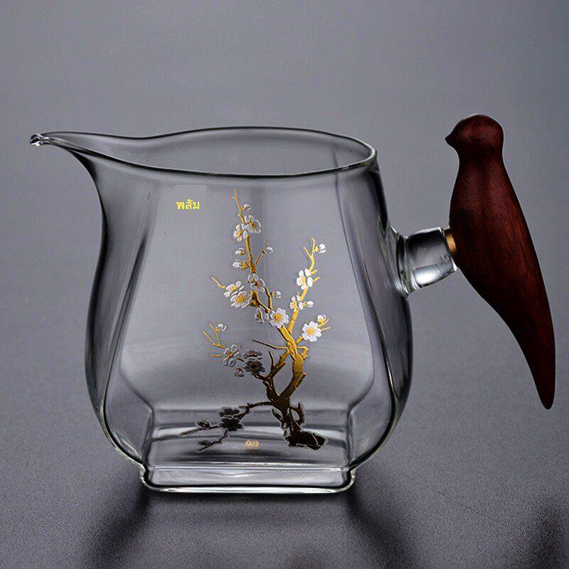 瓷溪涧小鸟公道杯大容量木柄家用耐热玻璃公杯分茶器茶海功夫茶具