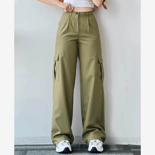 Casual Cargo pants欧美新款女装百搭休闲裤立体口袋收腰工装裤